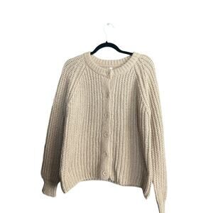 Chunky Knit Button Down Sweater Cardigan Beige Women Size Small Neutral NEW